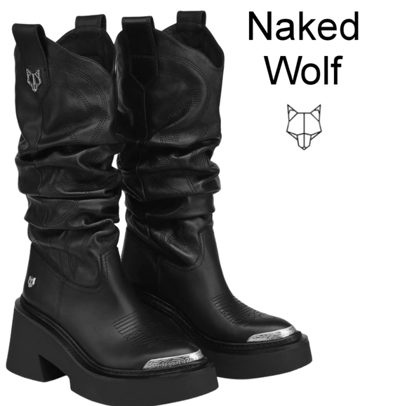 Naked Wolfe Black Leather Boots with Silver Accents - Picture 1 of 15